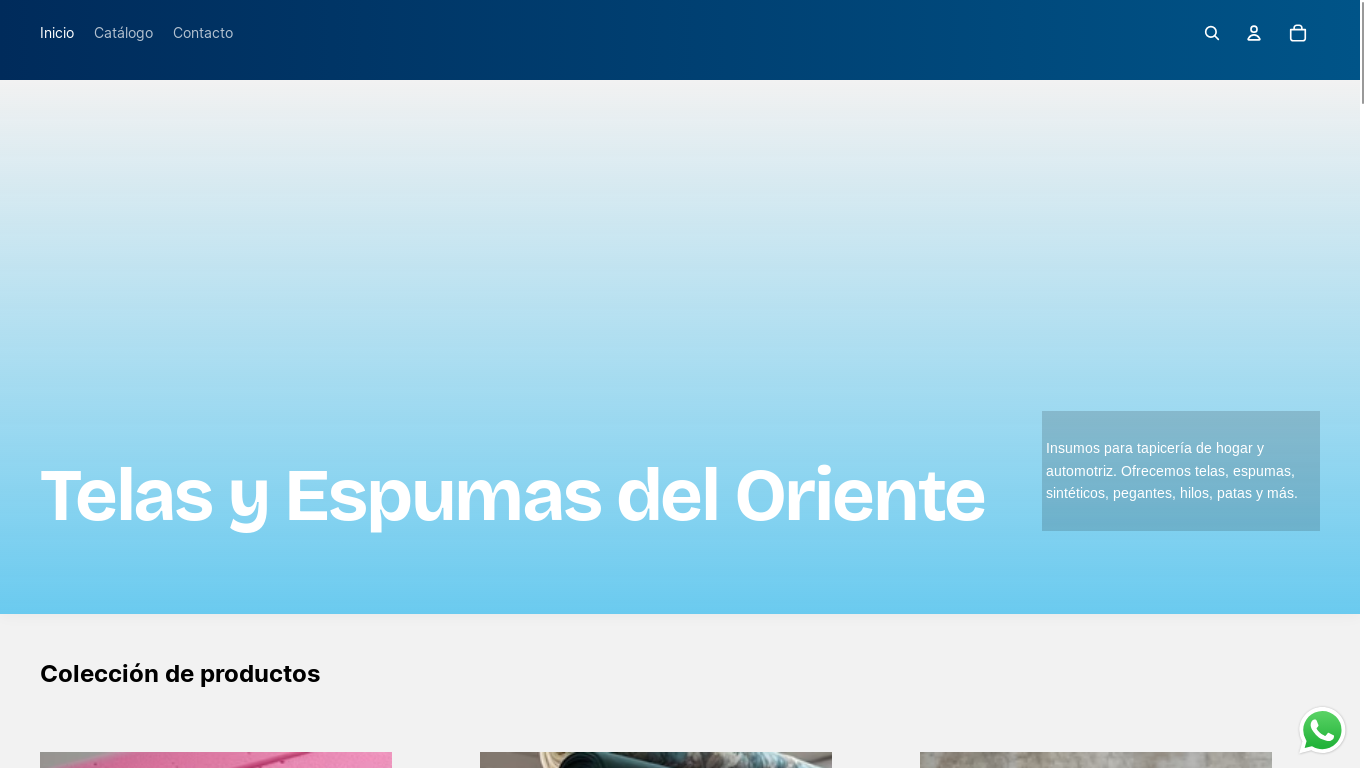 website screenshot of https://telasyespumasdeloriente.com/