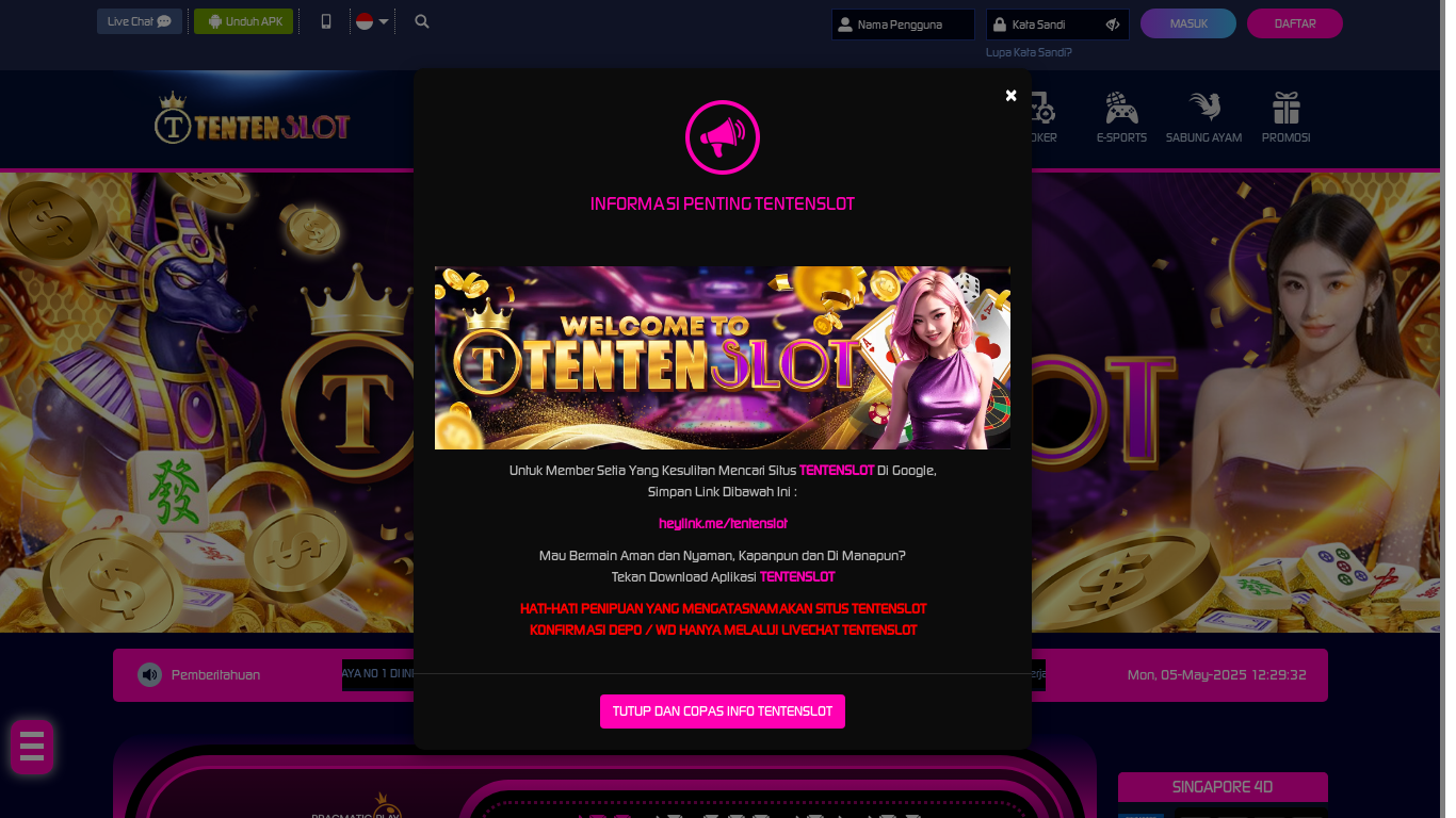 website screenshot of https://tentenslot.wiki/