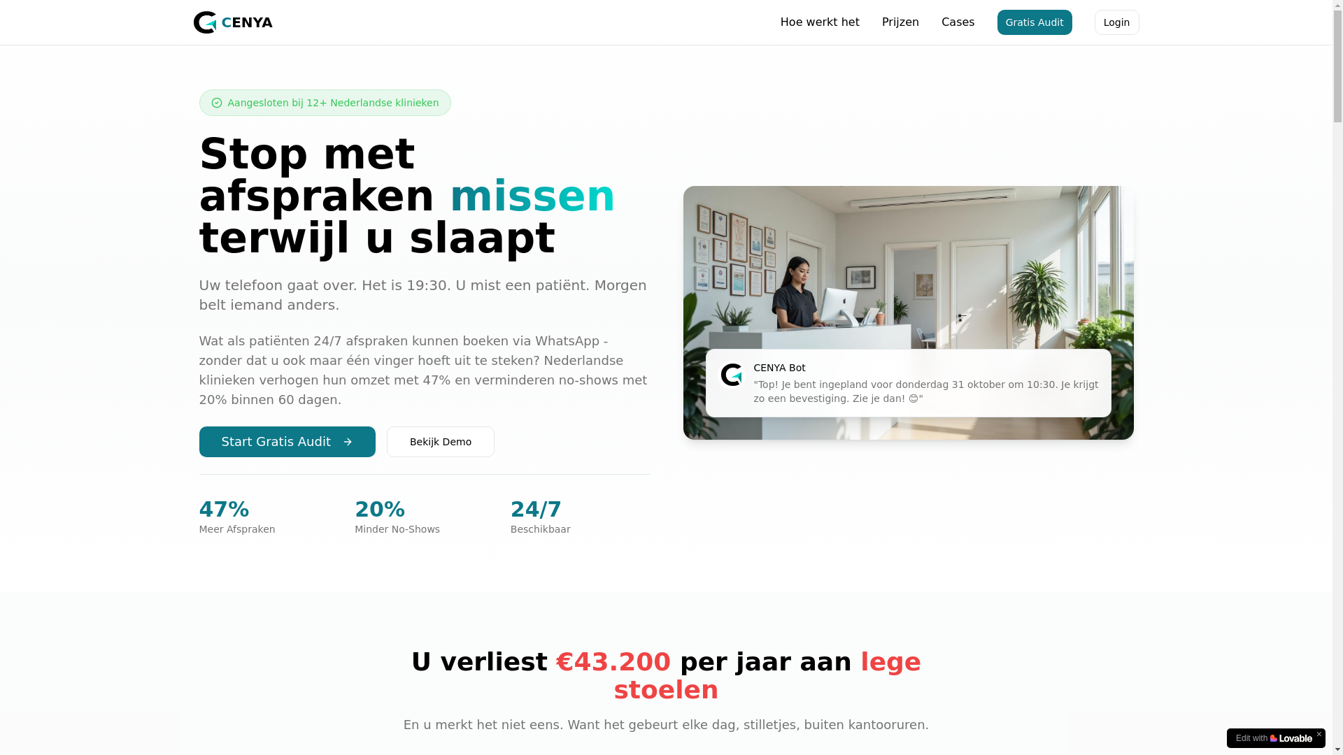 website screenshot of https://cenya.nl/