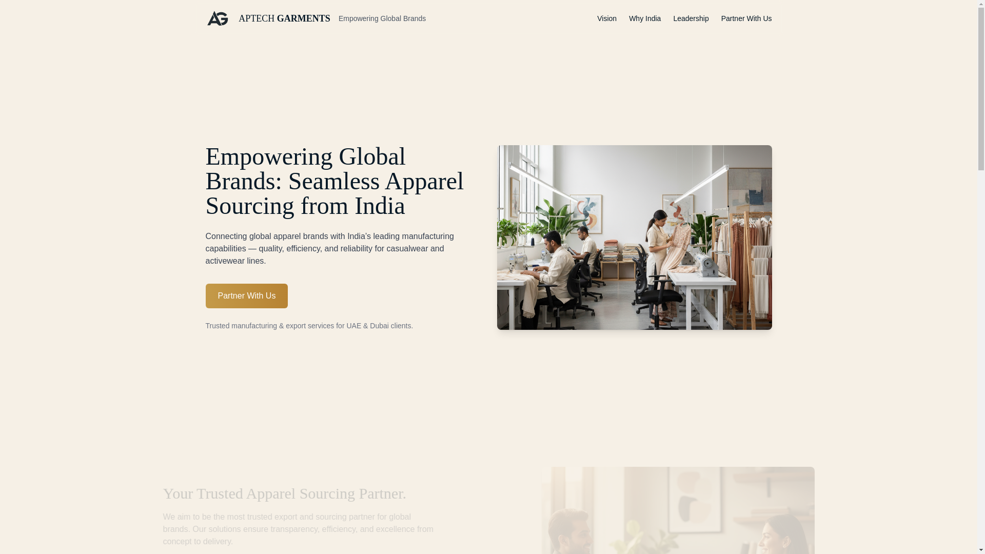website screenshot of https://aptechgarmentwebsite.pages.dev/