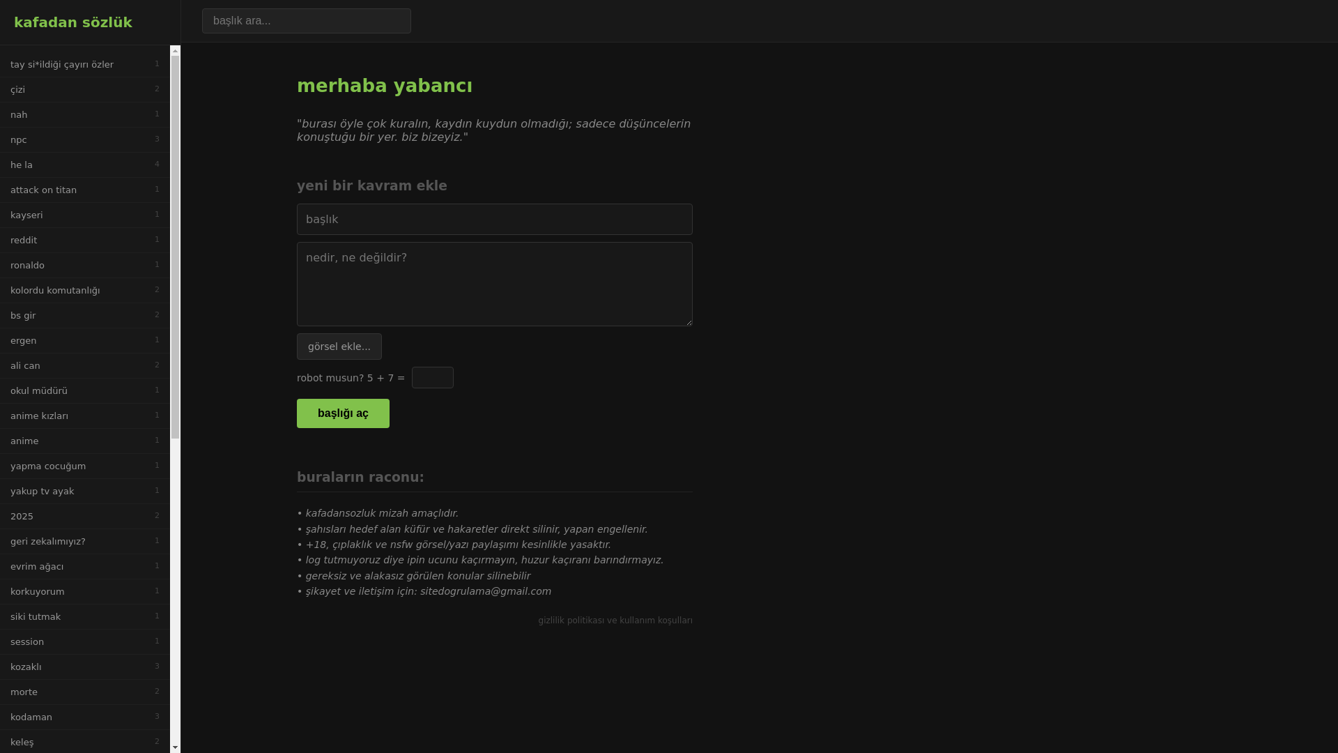 website screenshot of https://kafadansozluk.info/