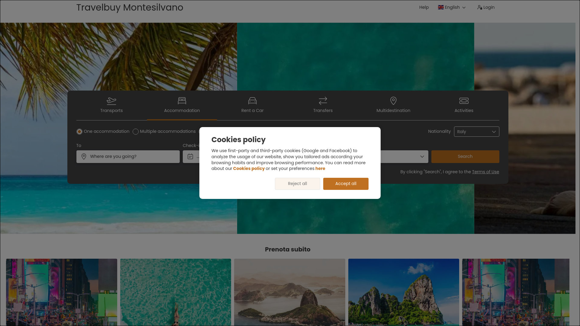 website screenshot of https://travelbuymontesilvano.it/