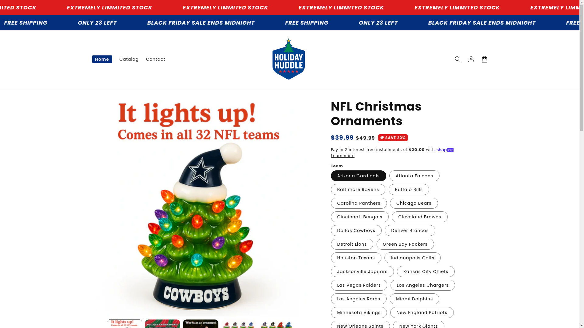 website screenshot of https://holidayhuddle.shop/