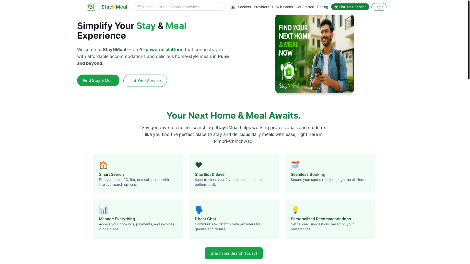 website screenshot of https://staynmeal-web.pages.dev/