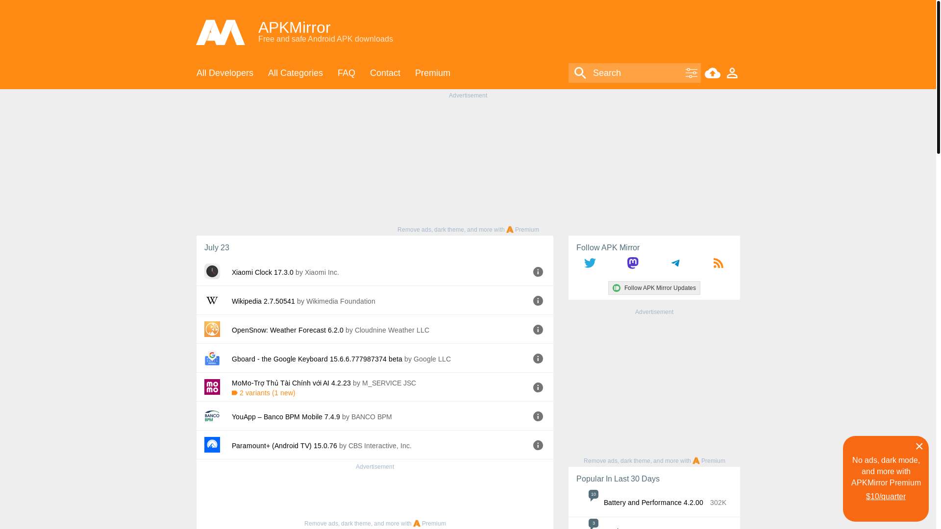 website screenshot of https://www.apkmirror.com/