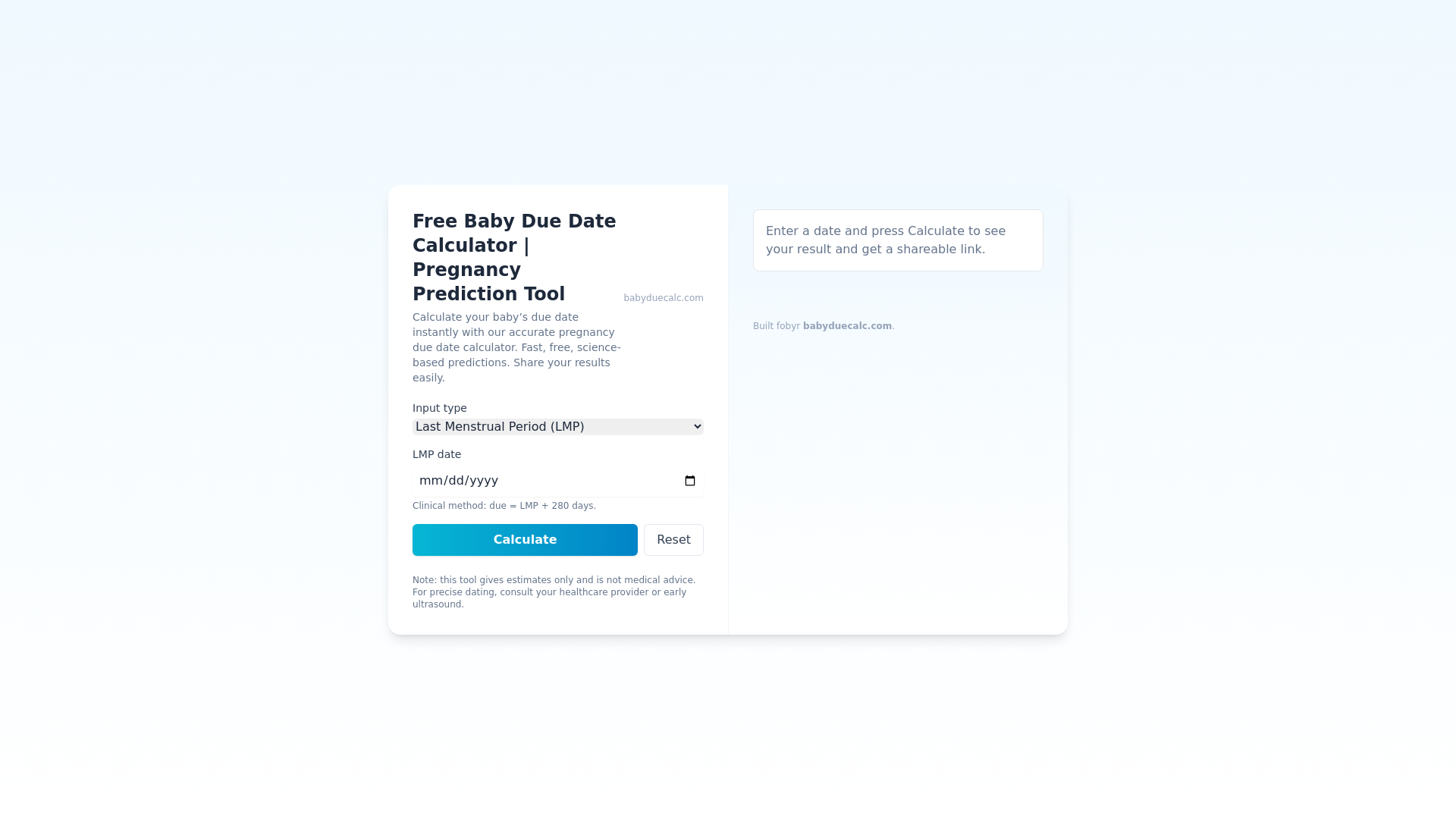 website screenshot of https://babyduecalc.com/