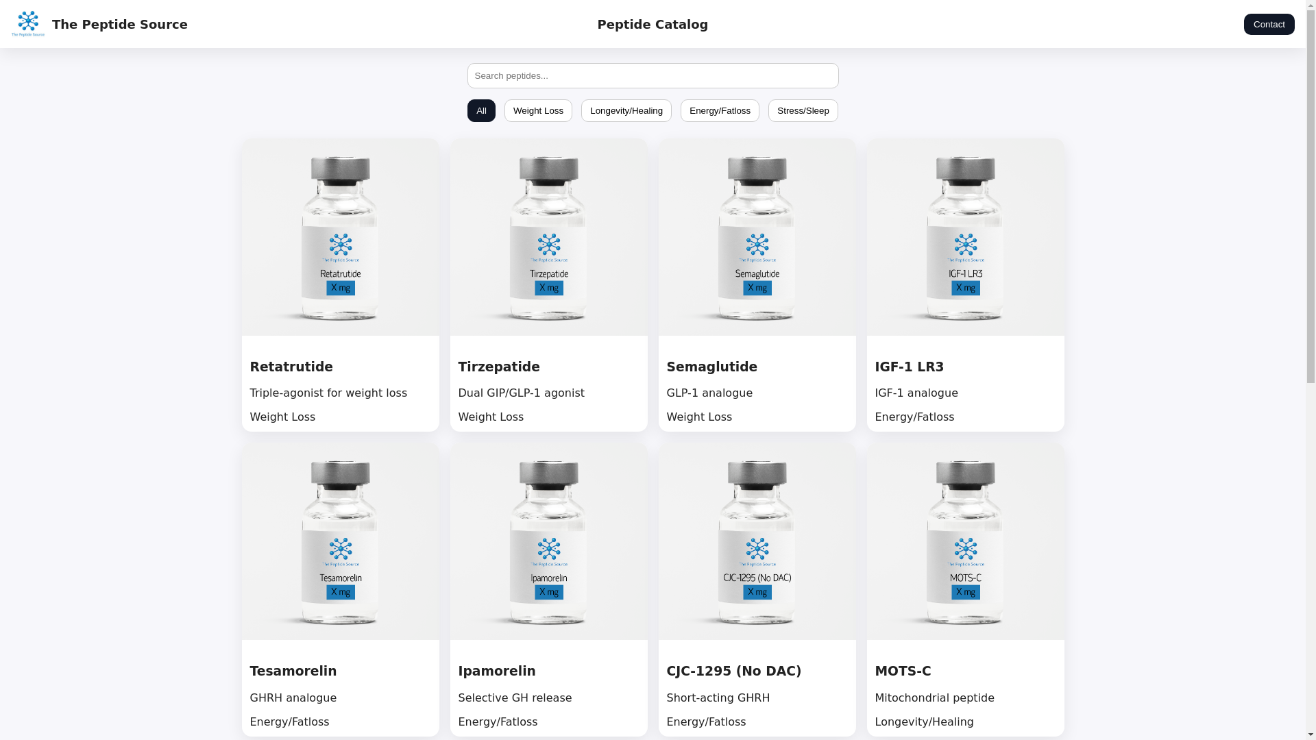 website screenshot of https://thepeptidesource.pages.dev/