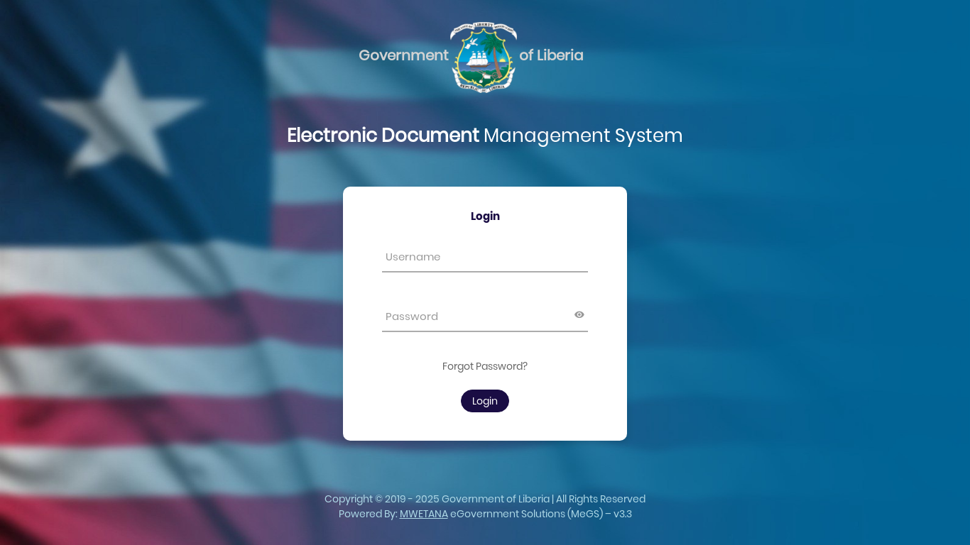 website screenshot of https://edms.mfdp.gov.lr/