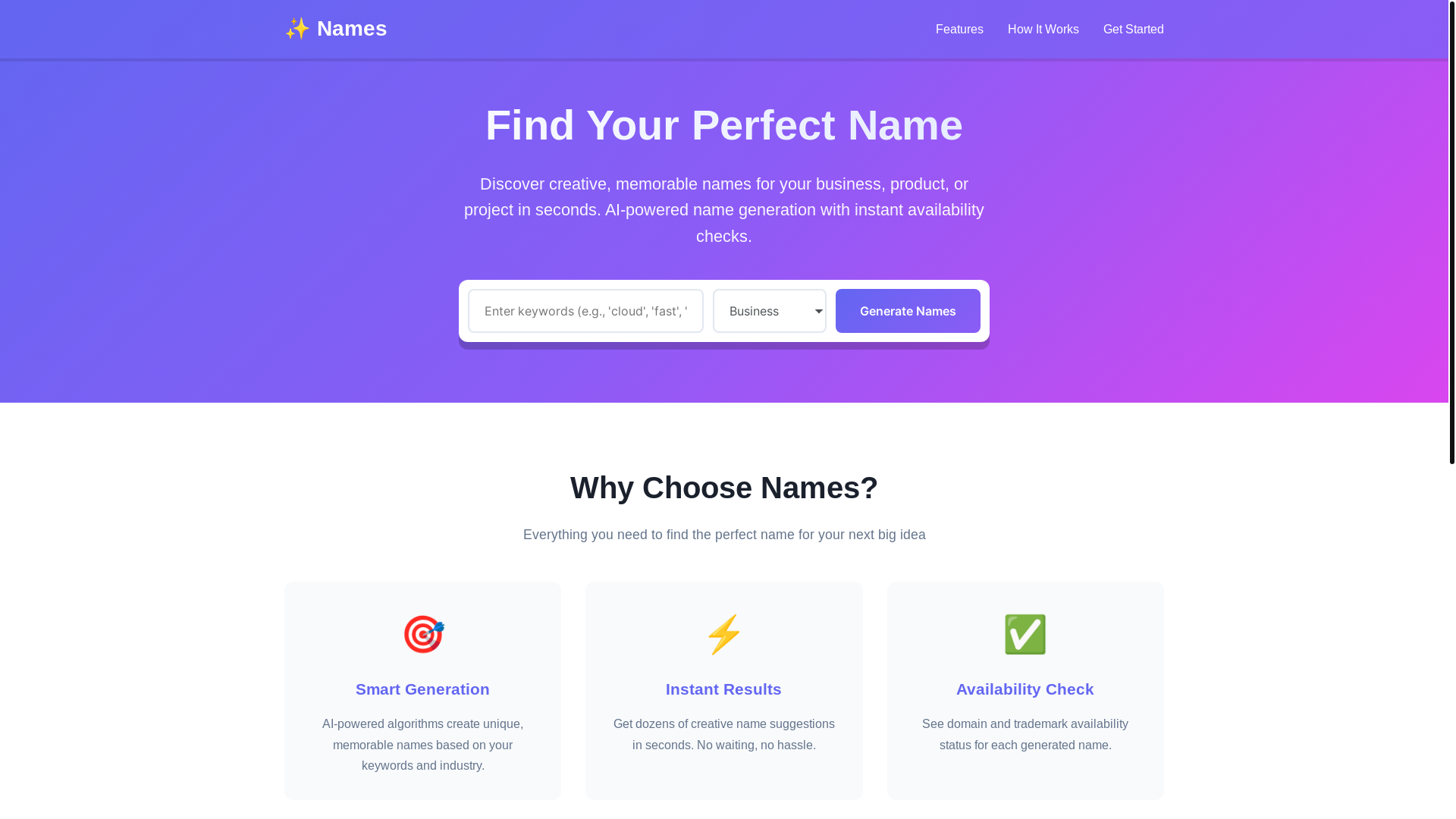website screenshot of https://foundary-names.pages.dev/