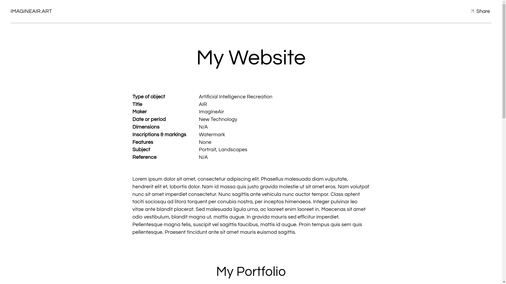 website screenshot of https://imagineair.art/