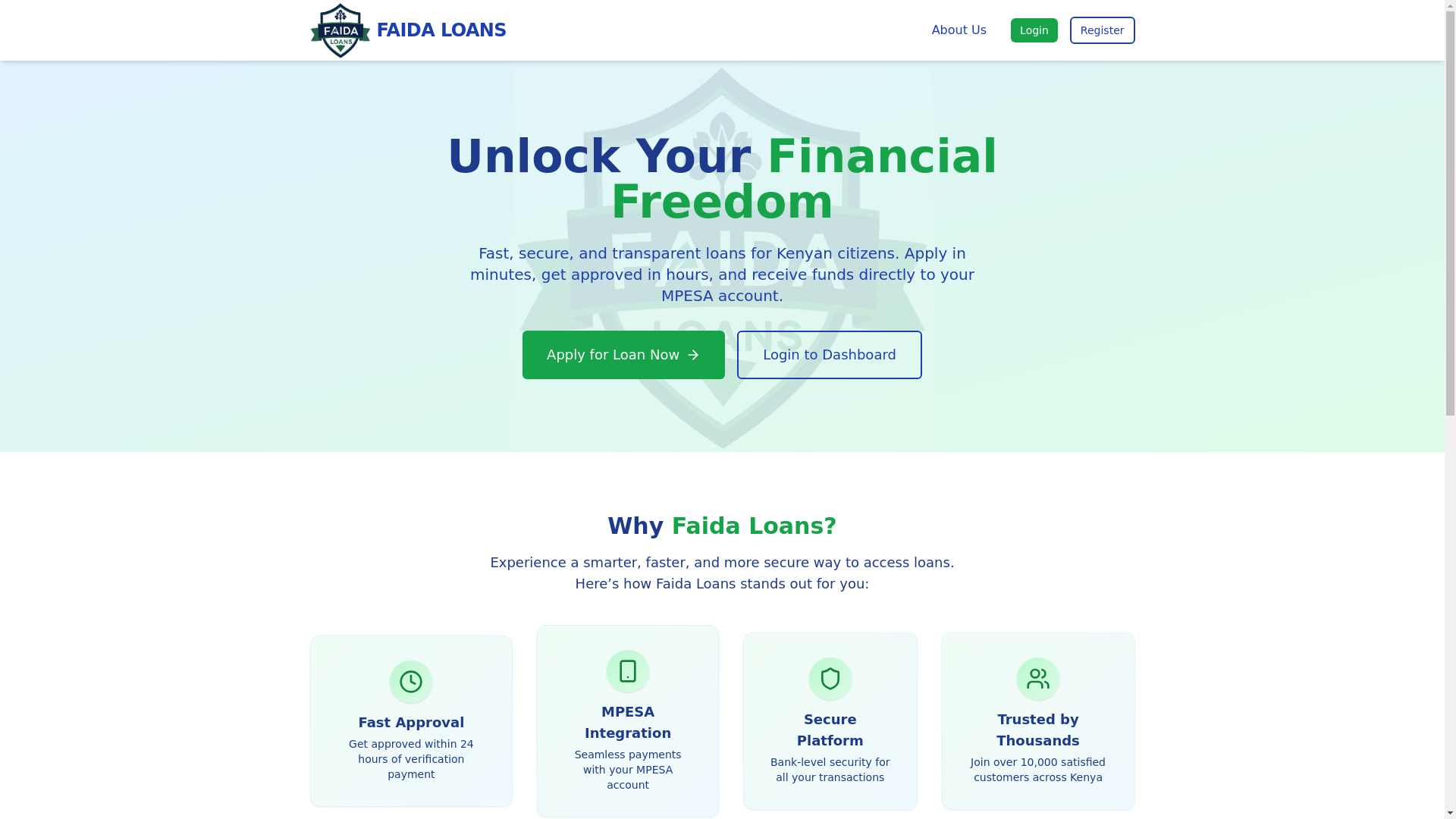 website screenshot of https://faidaloans.com/