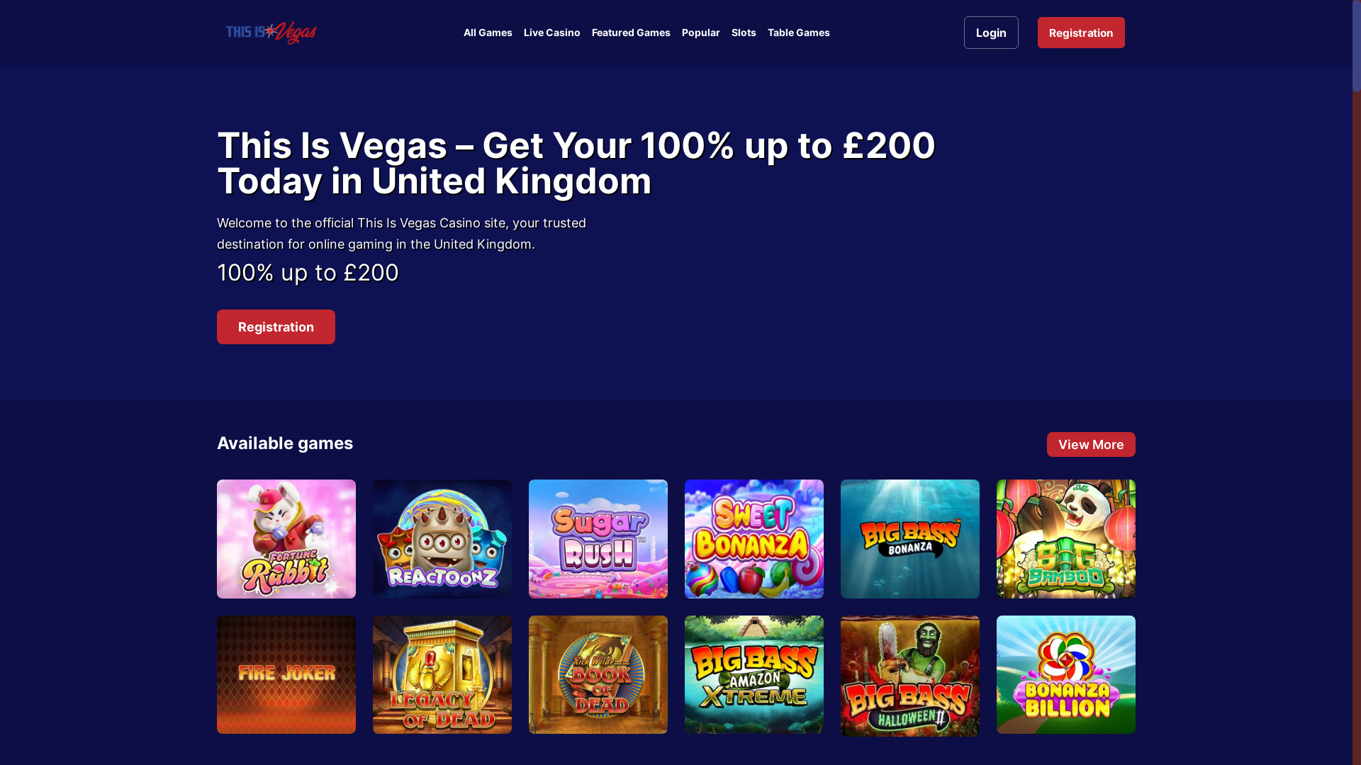 website screenshot of https://thisisvegas-casino.uk/