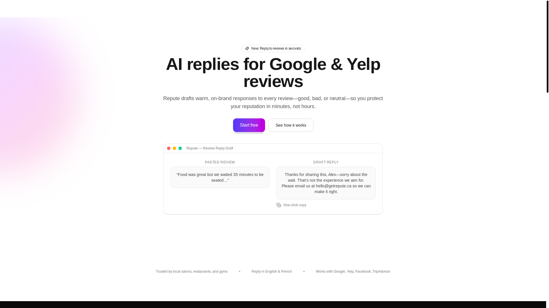 website screenshot of https://getrepute.ca/