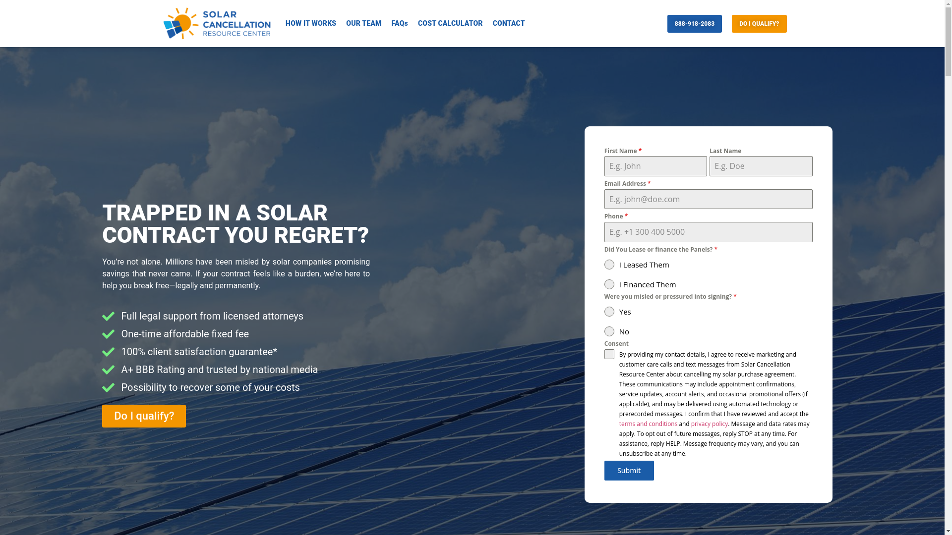 website screenshot of https://endmysolarcontract.com/