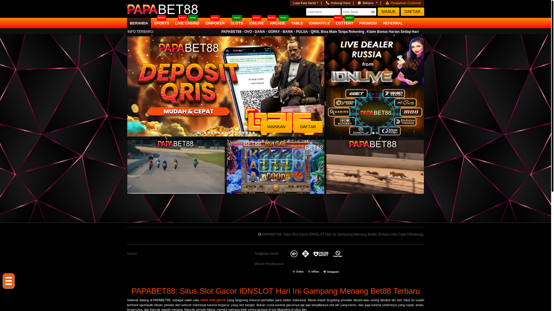 website screenshot of https://papabet88apk.xyz/