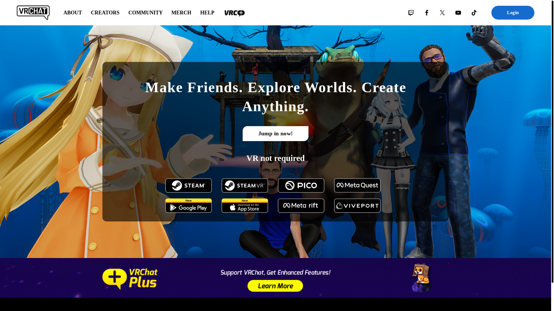 website screenshot of https://vrchat.com/