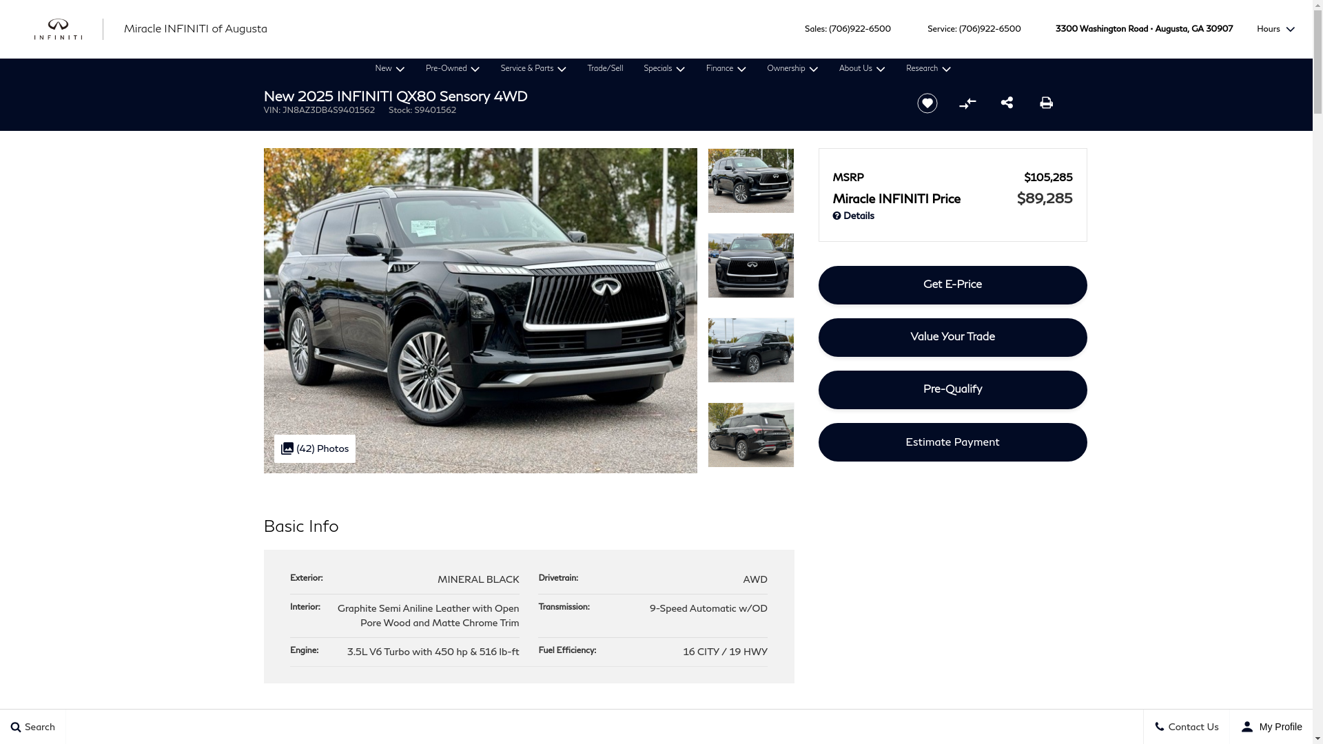 website screenshot of https://www.miracleinfinitiofaugusta.com/inventory/JN8AZ3DB4S9401562/