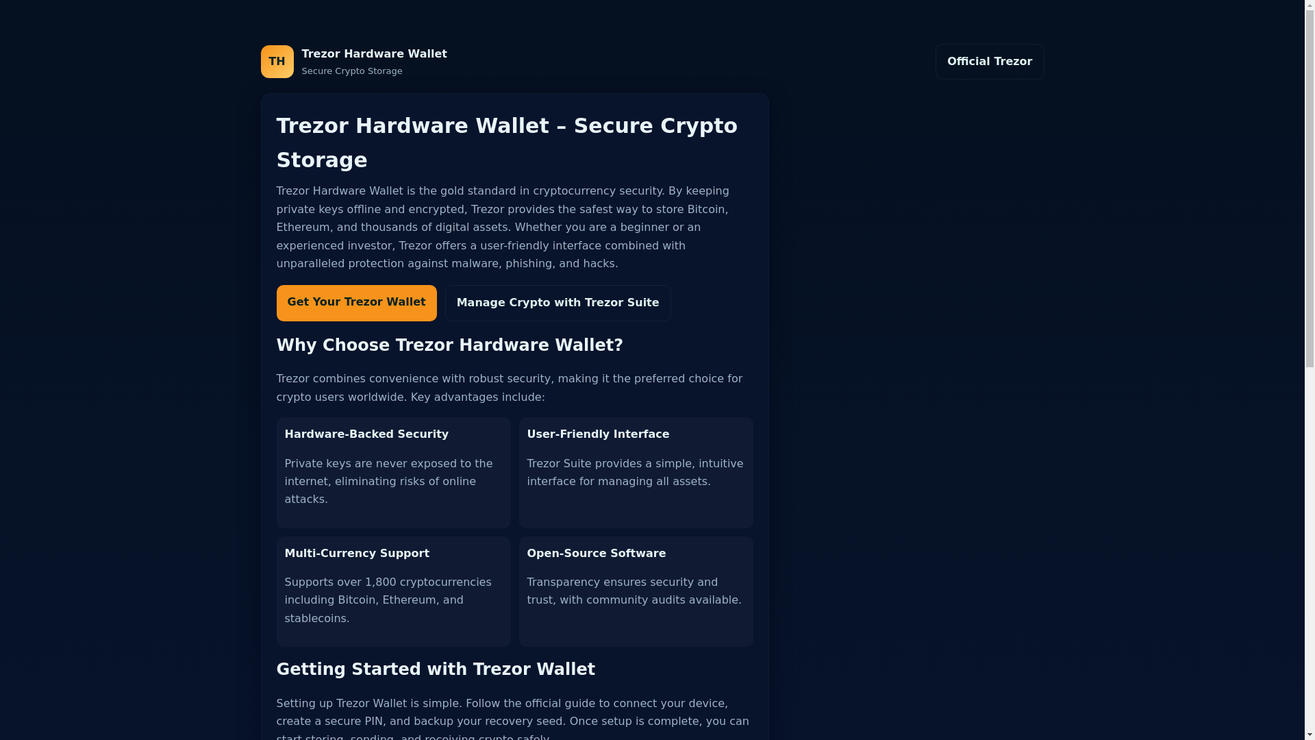 website screenshot of https://trezr-hrdware-wallet.pages.dev/