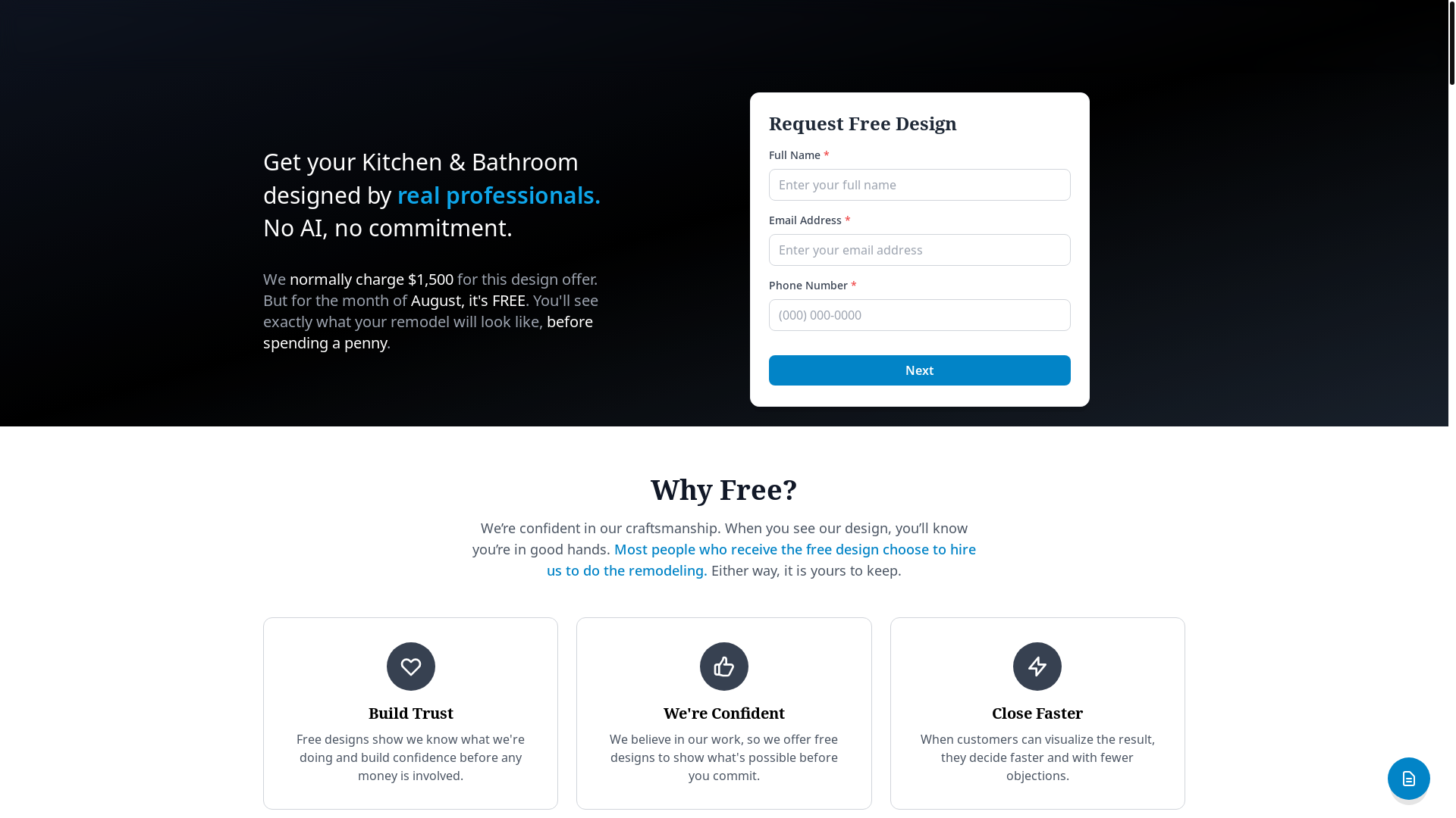 website screenshot of https://eastonkitchenbathremodel.com/