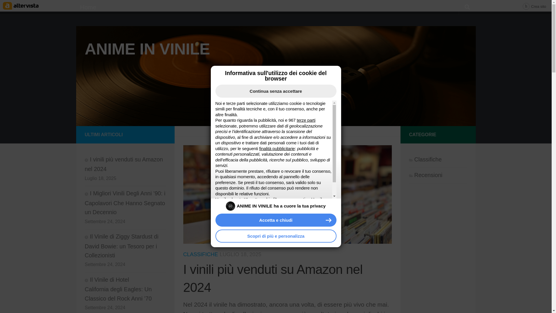 website screenshot of https://animeinvinile.it/