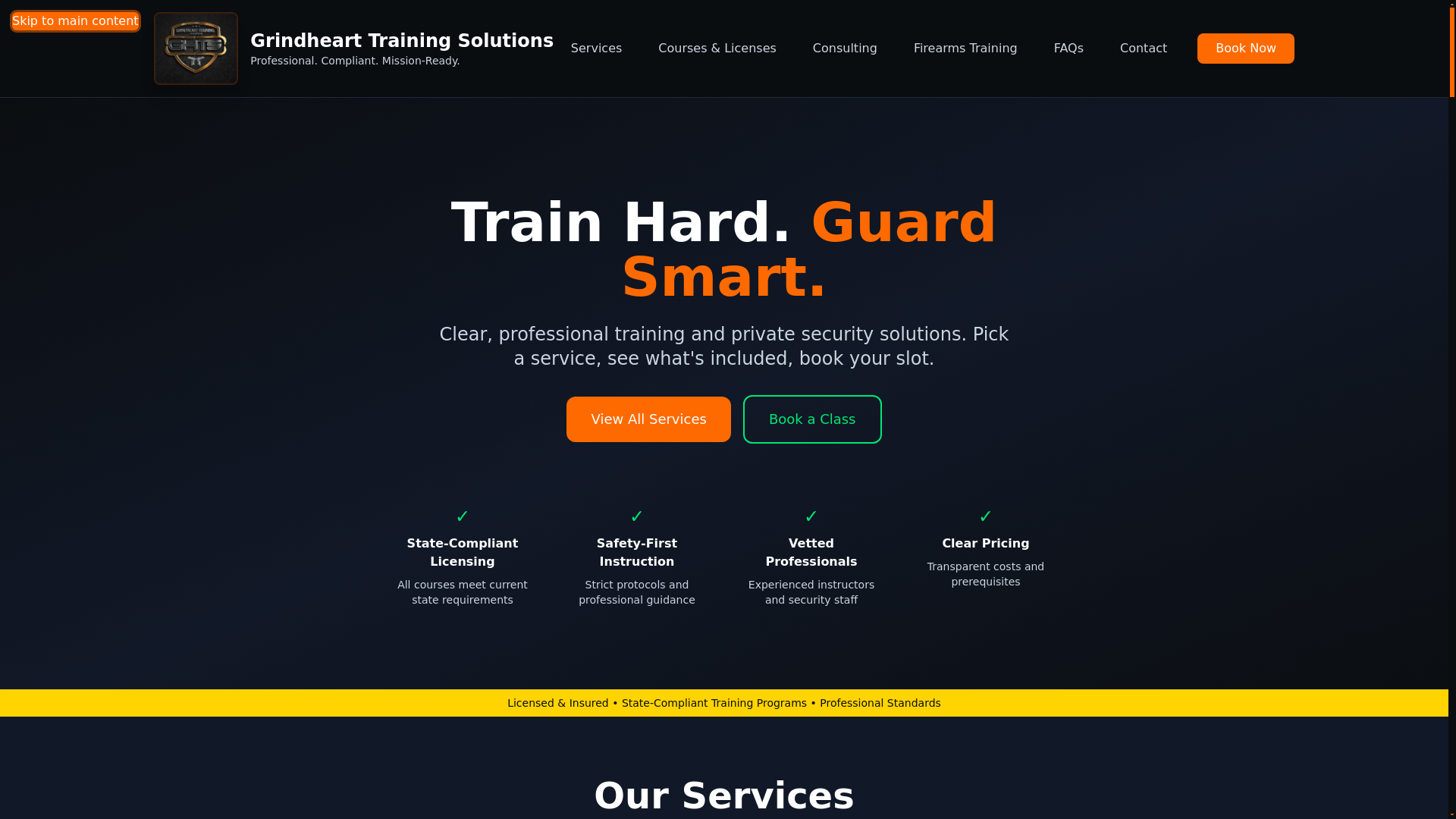 website screenshot of https://grindhearttrainingsolutions.com/