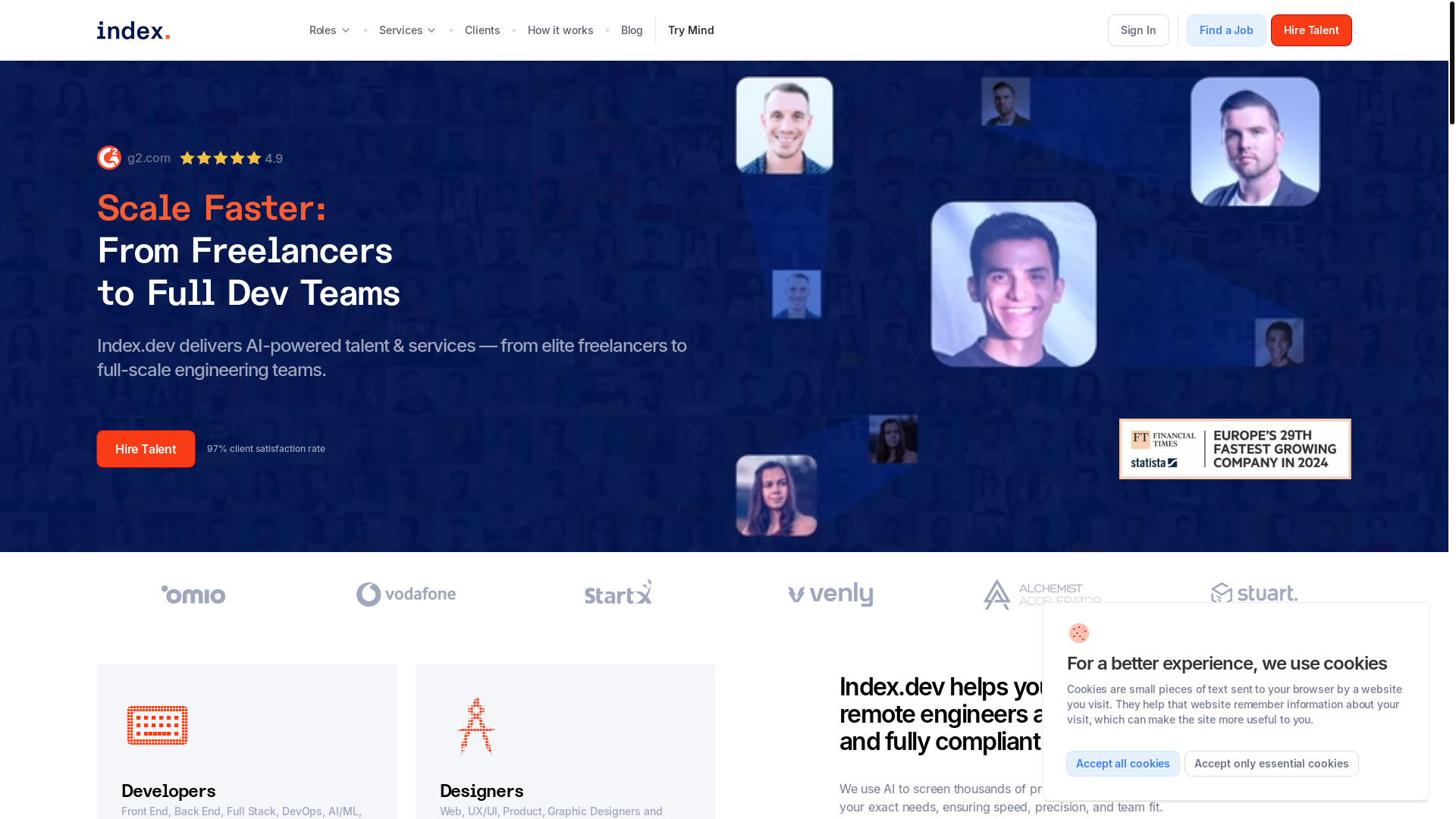 website screenshot of https://indexteams.com/