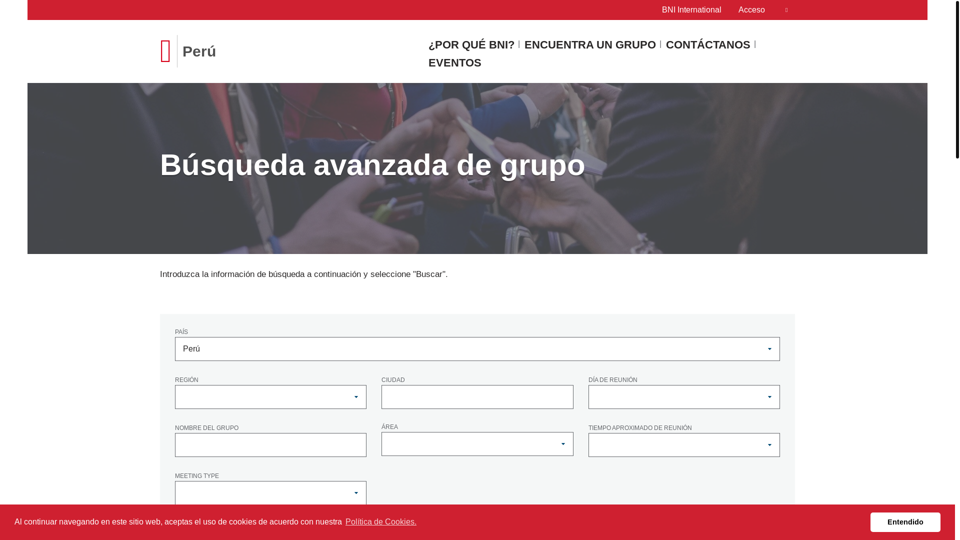 website screenshot of https://bniperu.com/es-PE/advancedchaptersearch