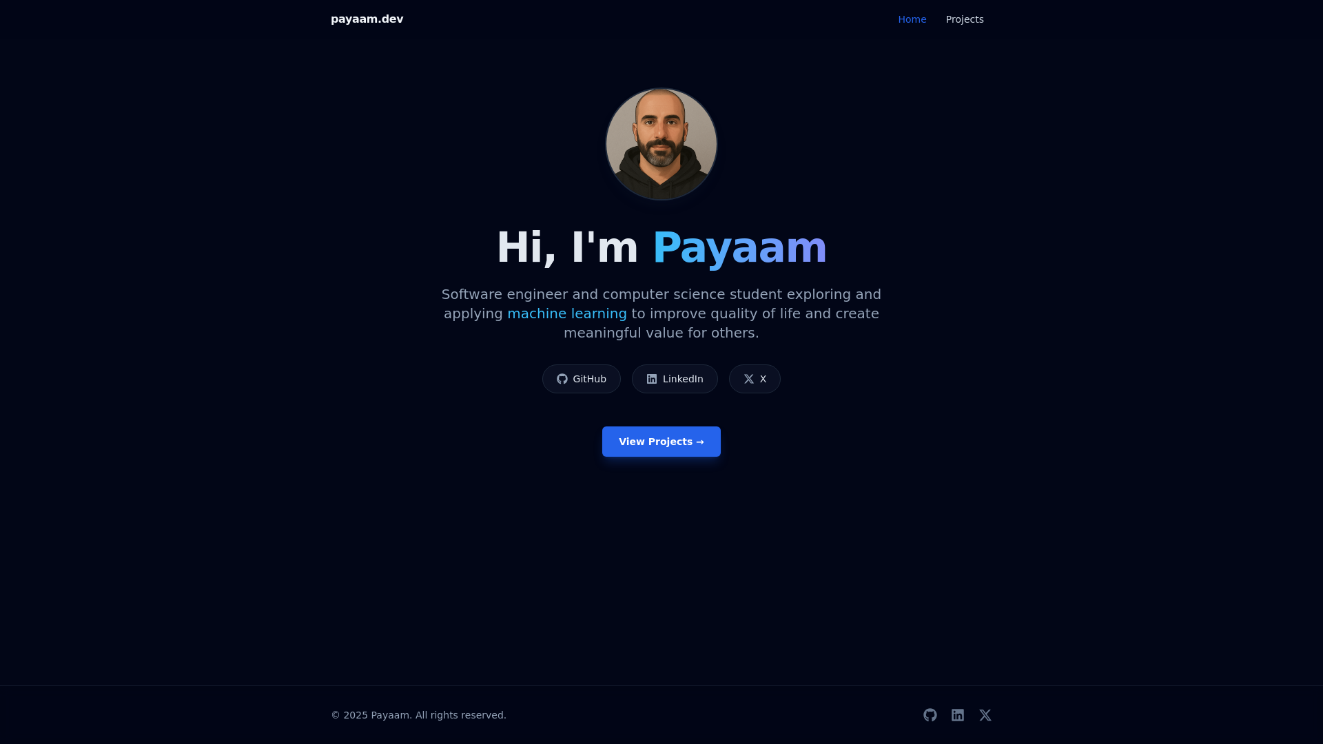 website screenshot of https://payaam.dev/