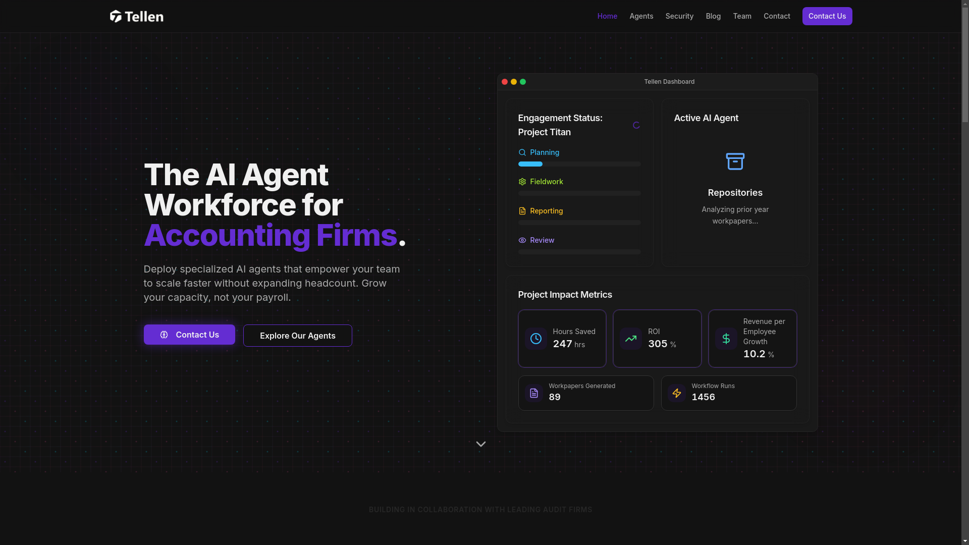 website screenshot of https://usetellen.com/
