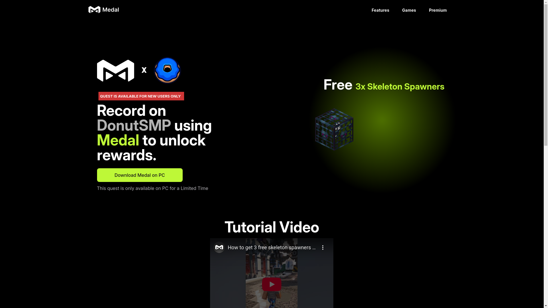 website screenshot of http://medal.tv/donut