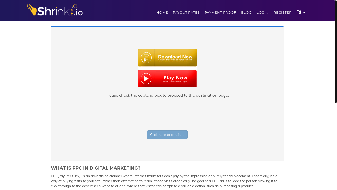 website screenshot of https://shrinkme.ink/gBrl