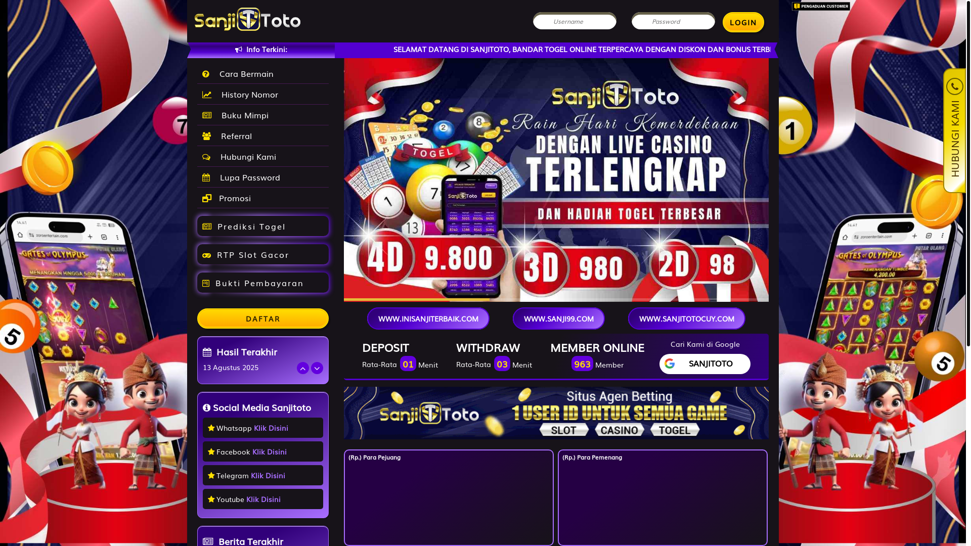 website screenshot of https://sanjitotoelite.com/