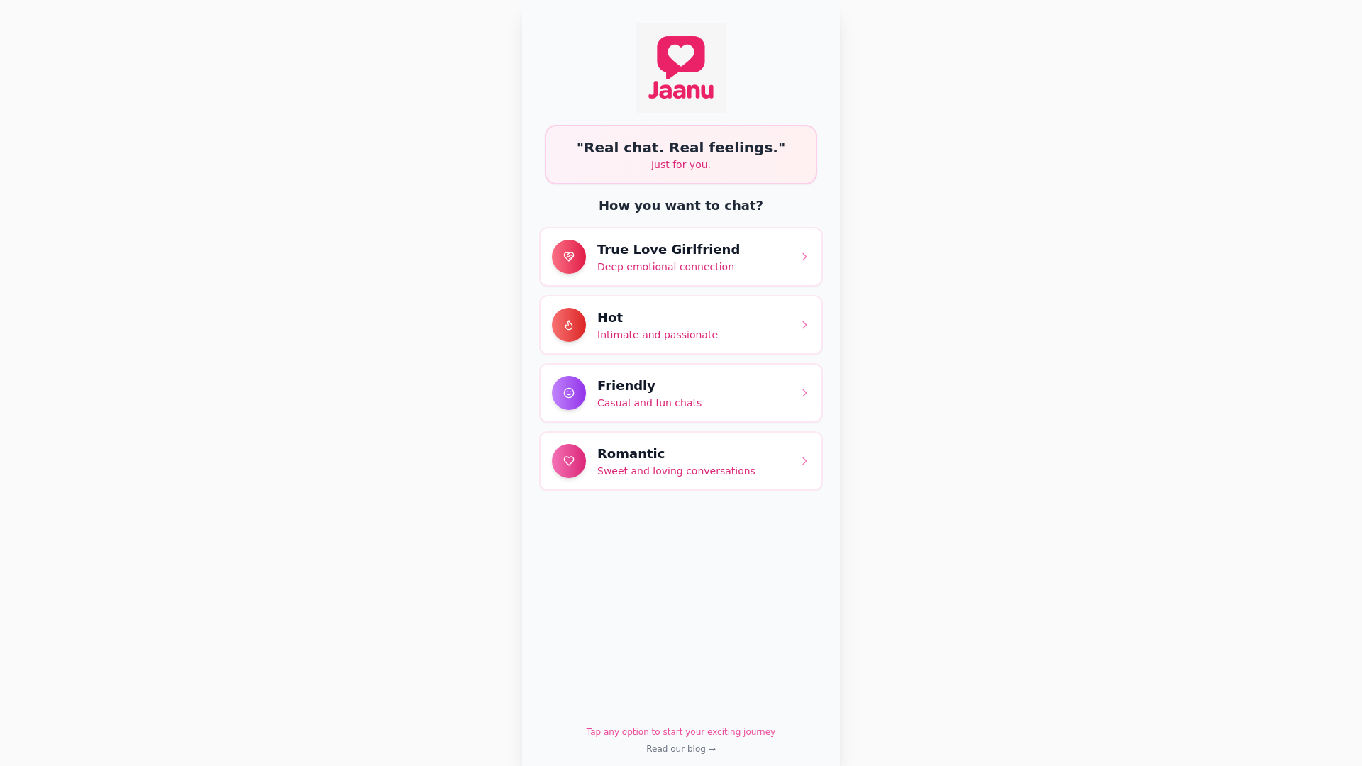 website screenshot of https://jaanuchat.com/