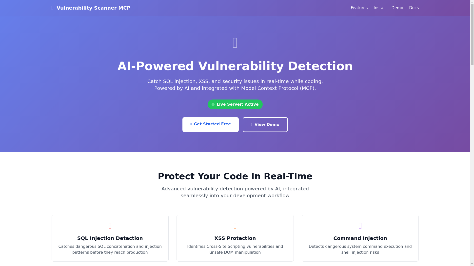 website screenshot of https://vulnerability-scanner-mcp-website.pages.dev/