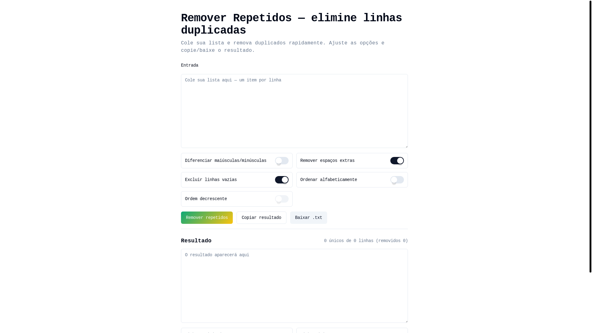website screenshot of https://removerepetidos.com/
