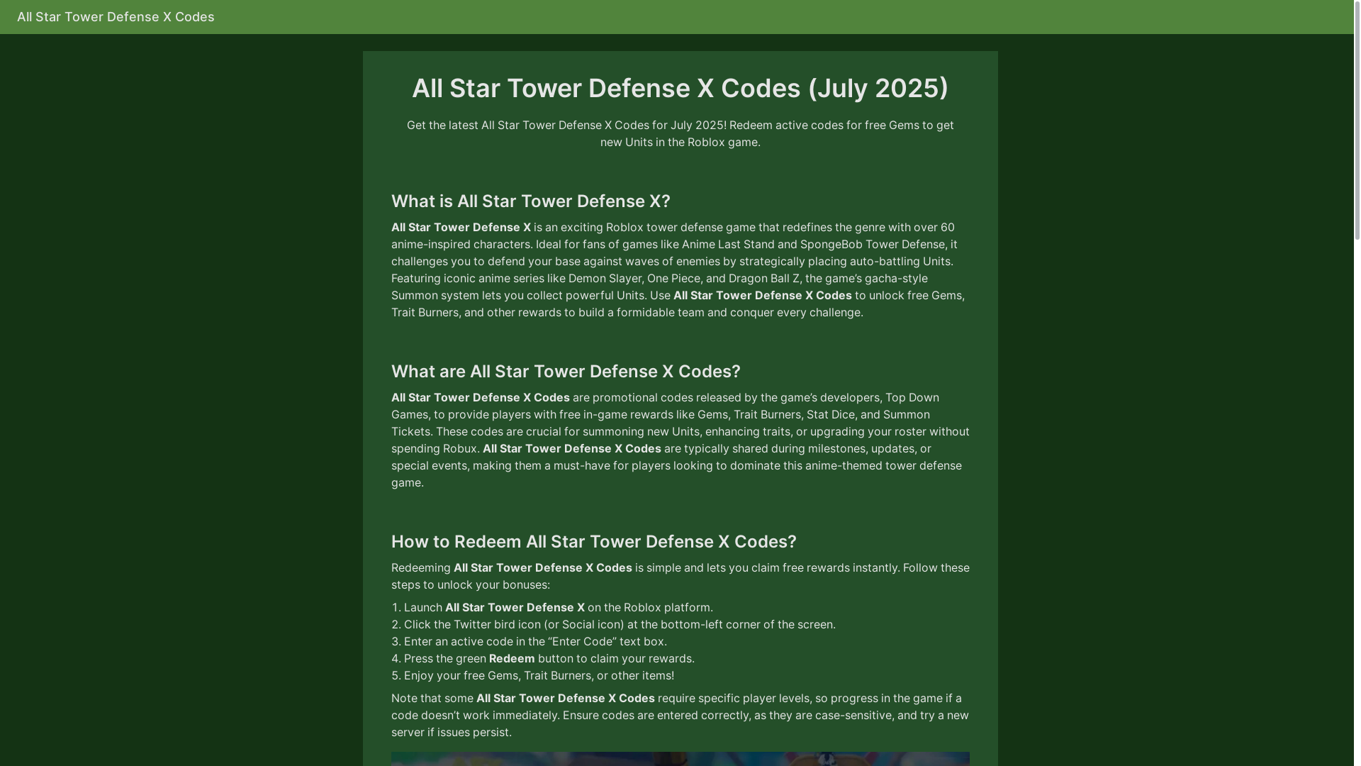 website screenshot of https://allstartowerdefensexcodes.com/