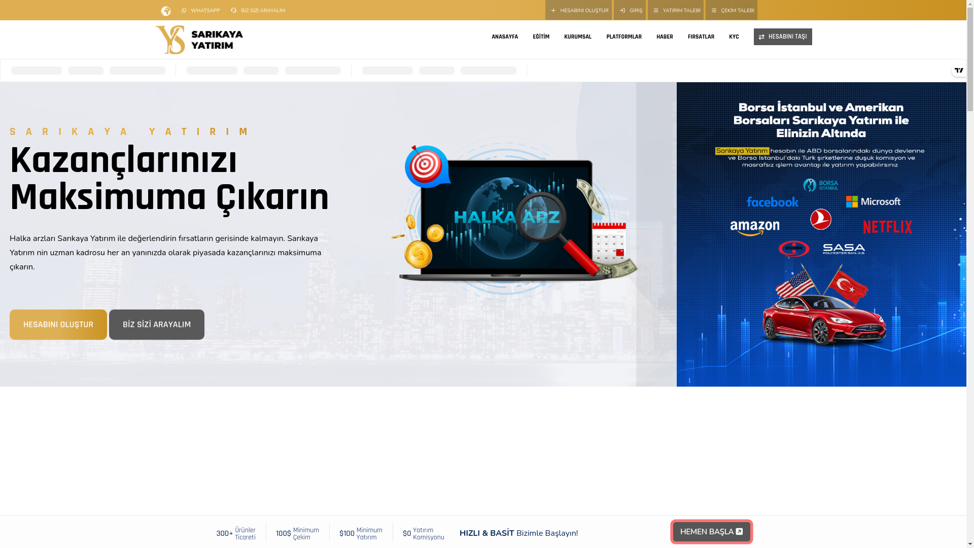 website screenshot of https://sarikayayatirim.com/