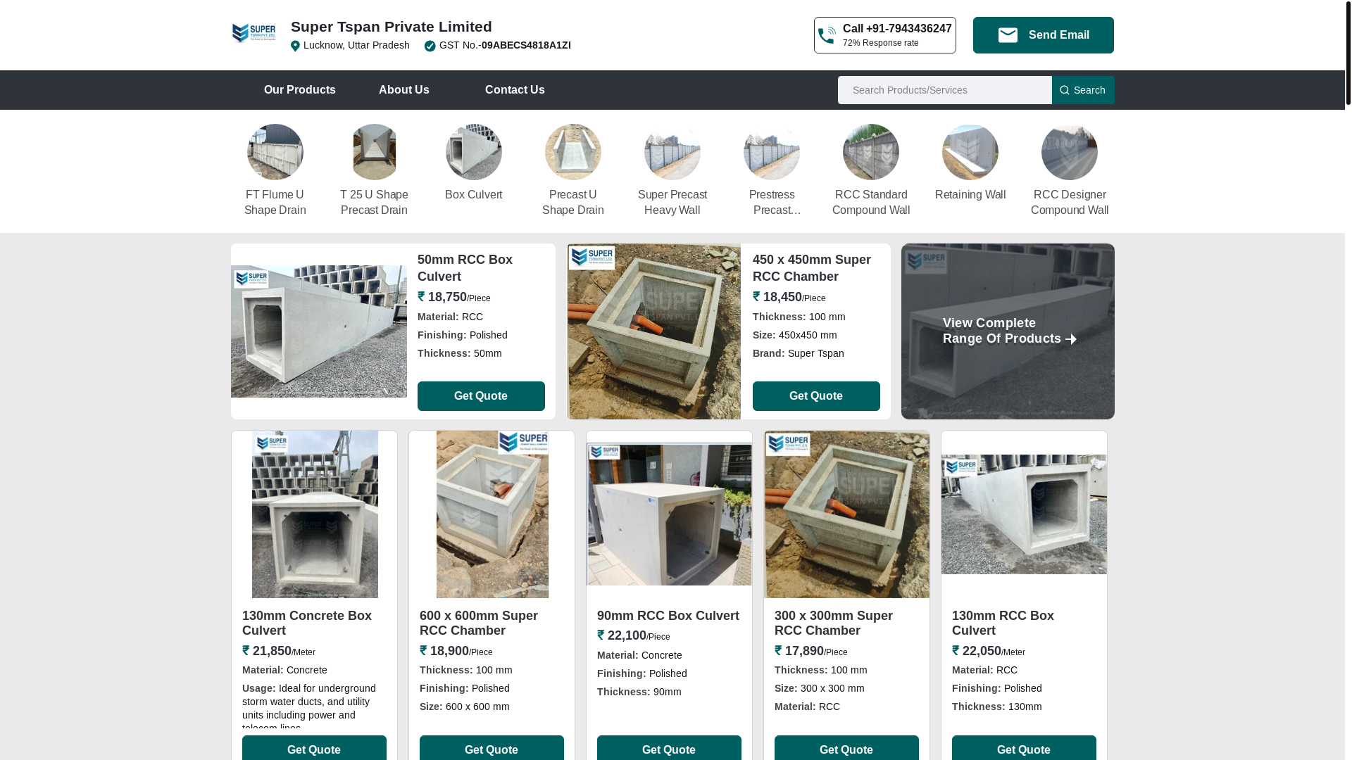 website screenshot of https://supertspanproducts.com/