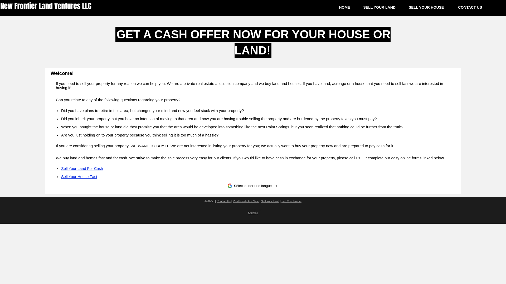 website screenshot of https://newfrontierlandventures.com/