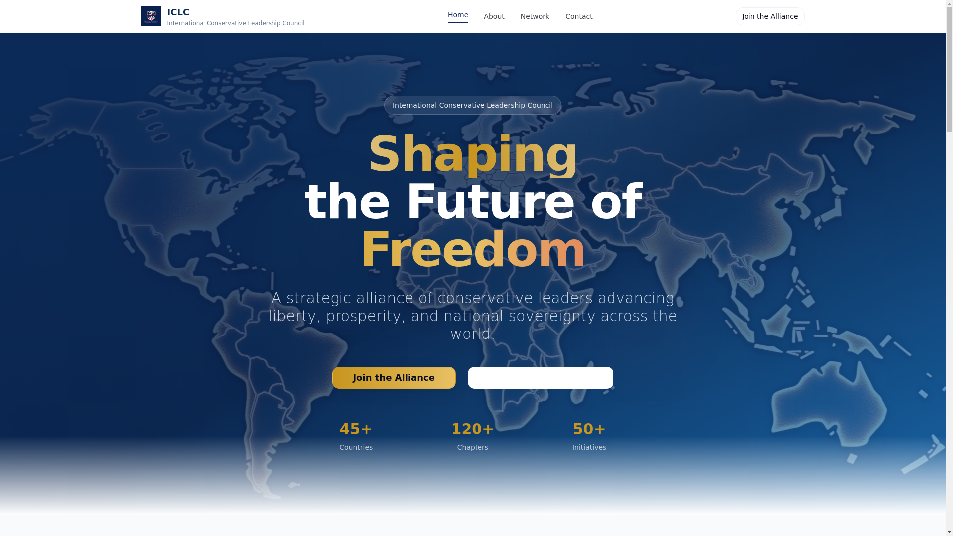 website screenshot of https://internationalconservativeleadership.org/