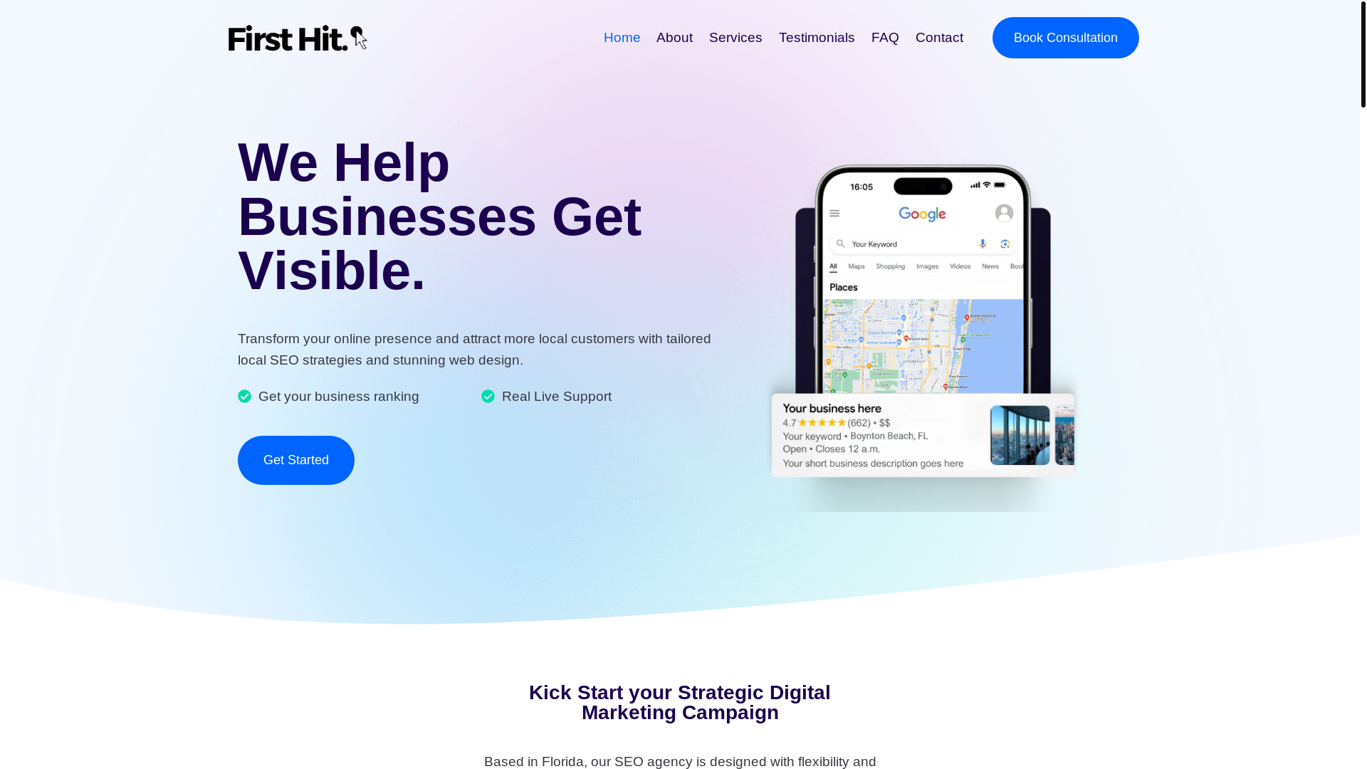 website screenshot of https://firsthitmktsolutions.com/