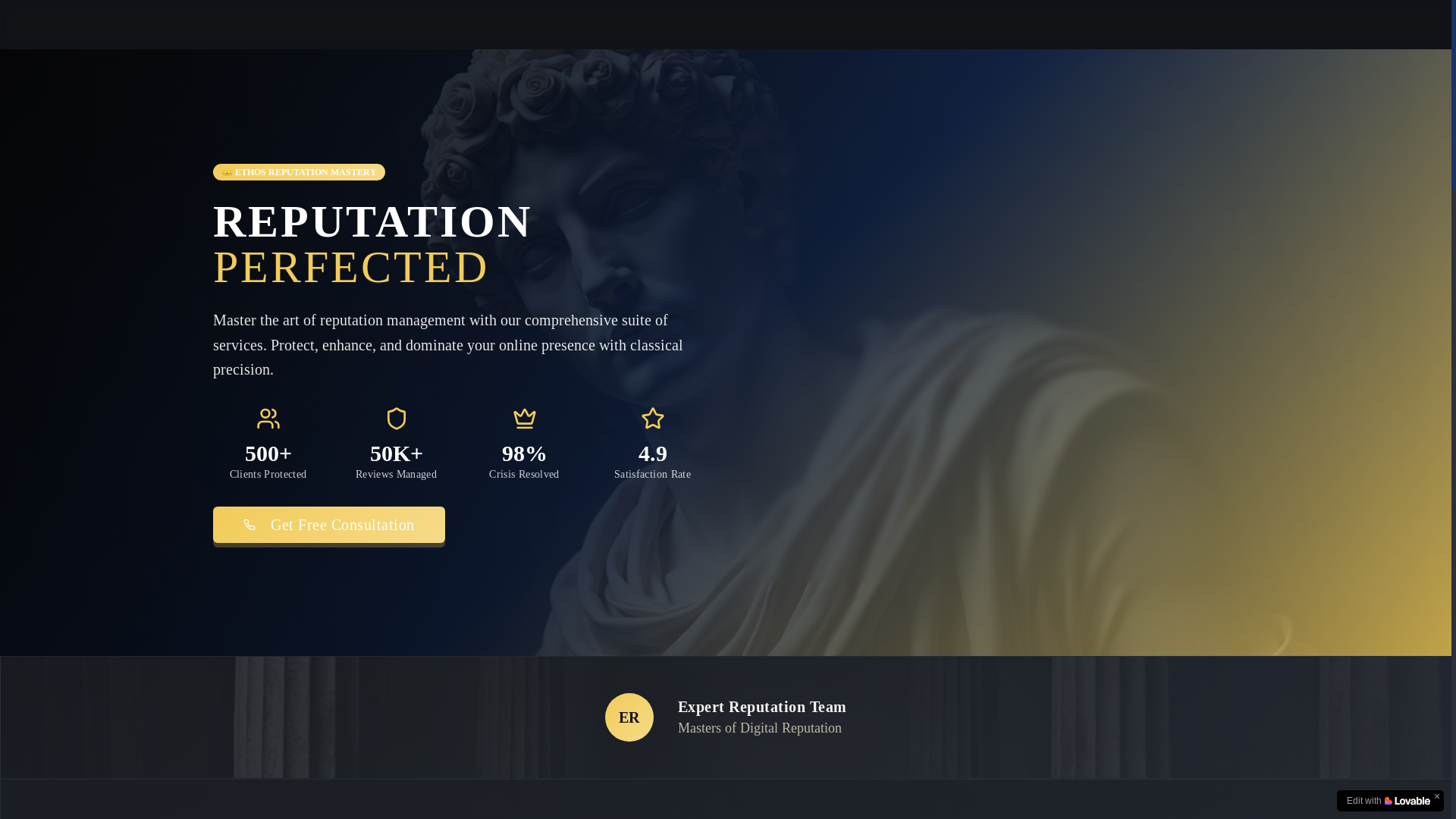 website screenshot of https://reputationethos.com/