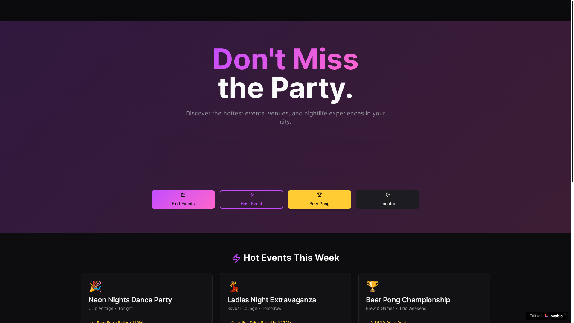website screenshot of https://fomo-nightlife-finder.com/