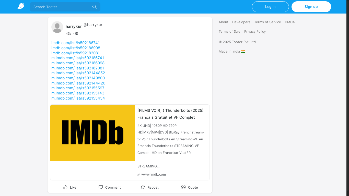website screenshot of https://tooter.in/harrykur/posts/114478589356311248
