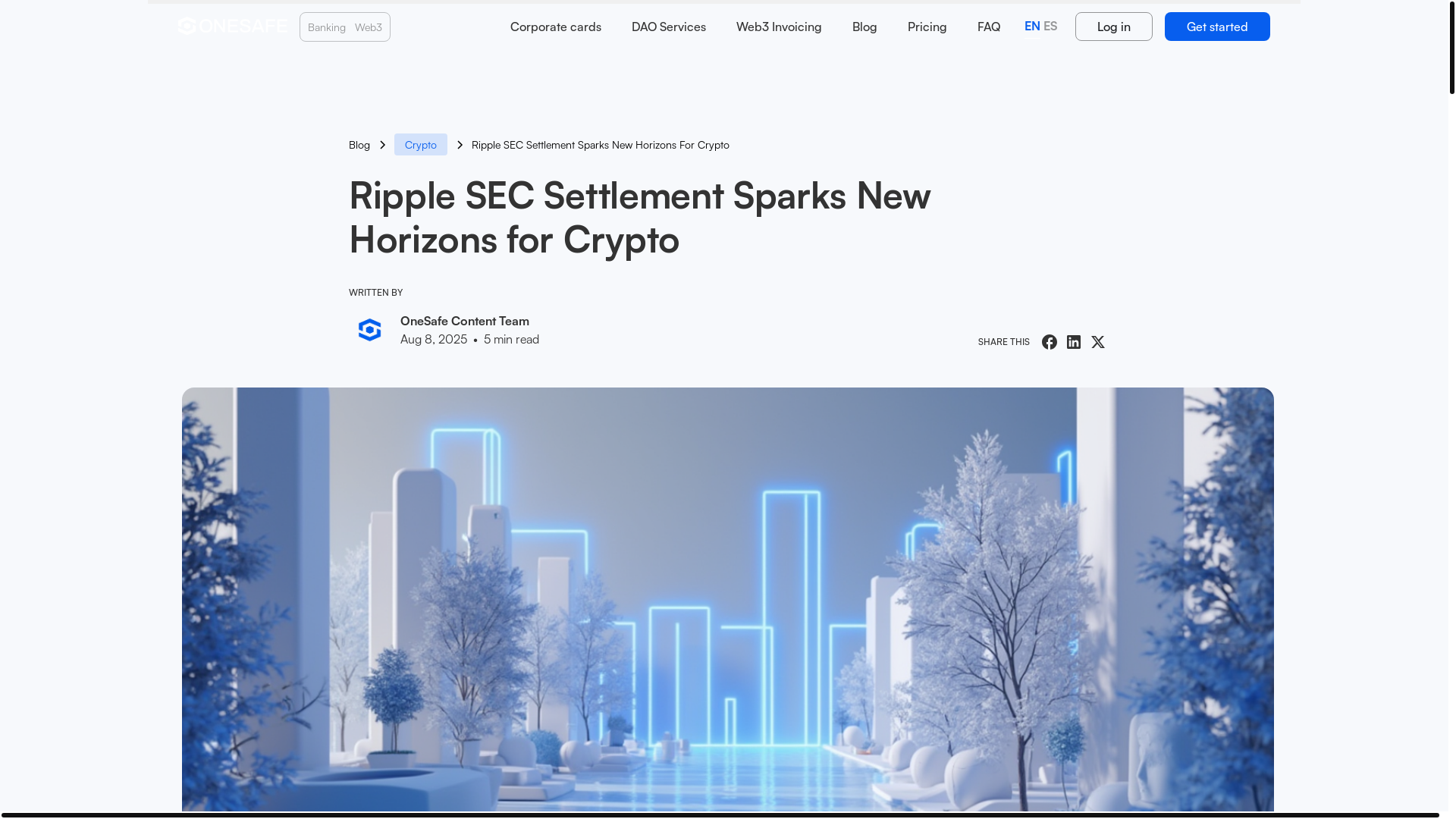 website screenshot of https://www.onesafe.io/blog/ripple-sec-settlement-impacts-crypto-market