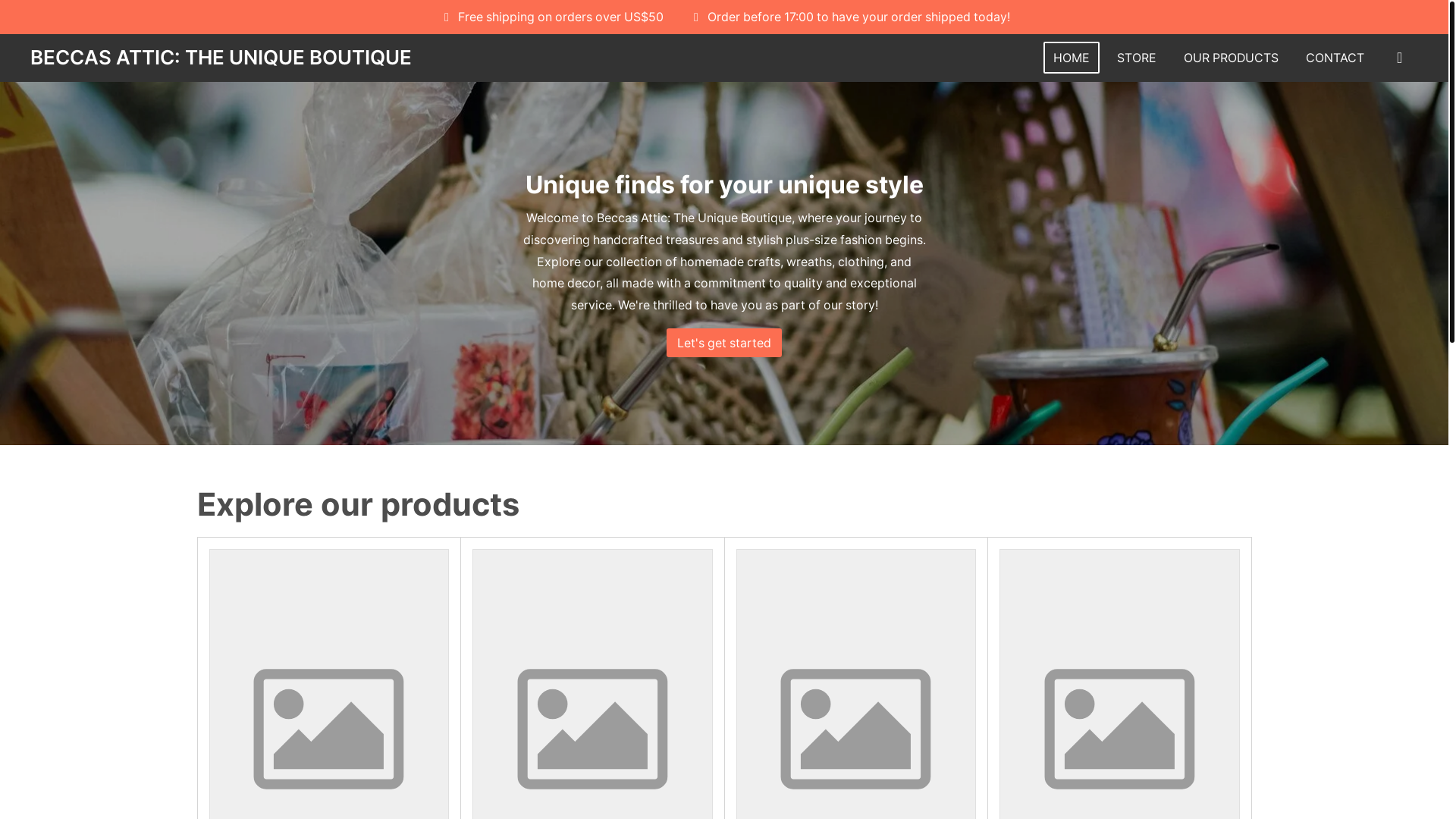 website screenshot of https://beccas-attic-the-unique-boutique.online/