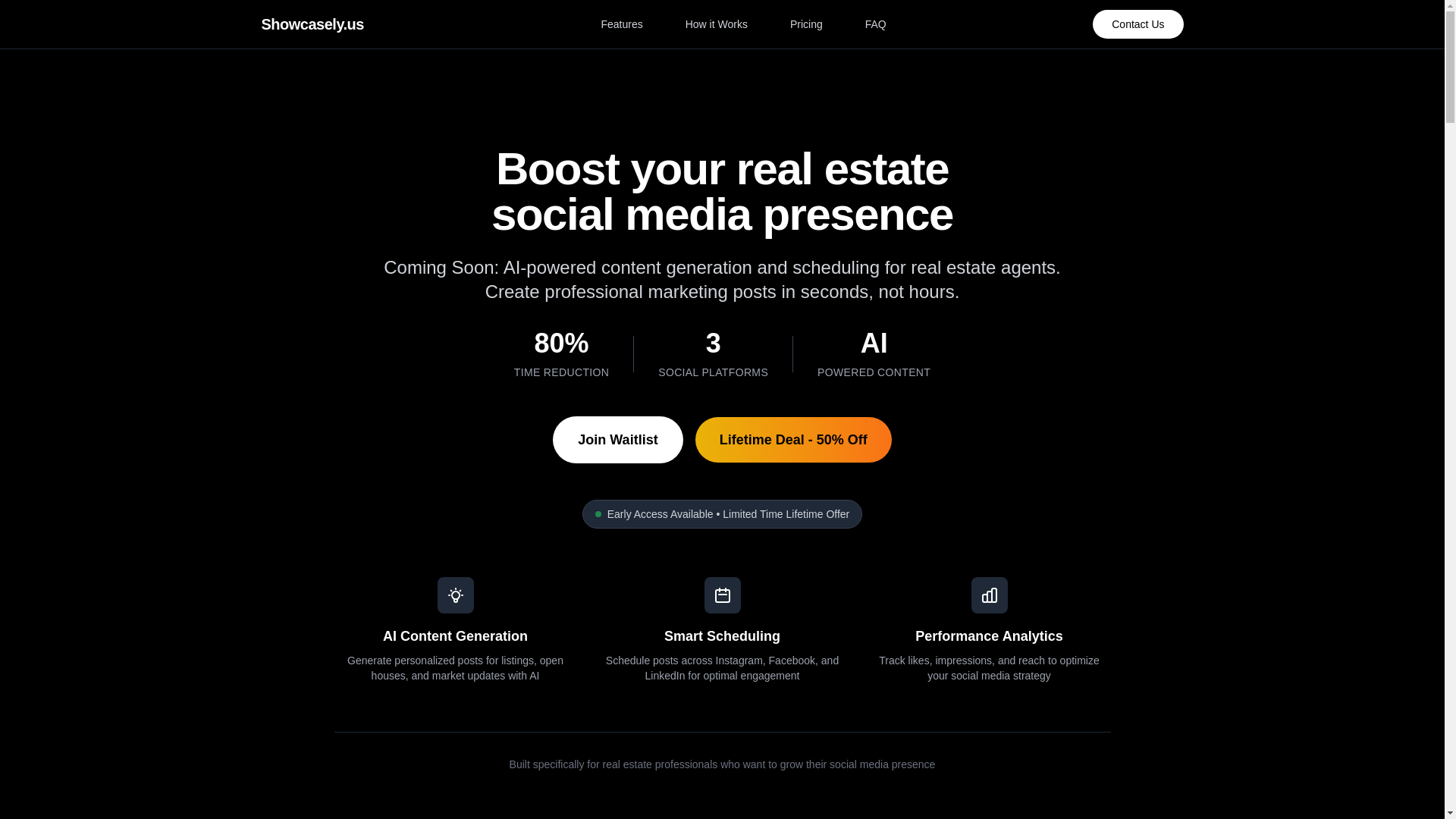 website screenshot of https://showcasely.us/