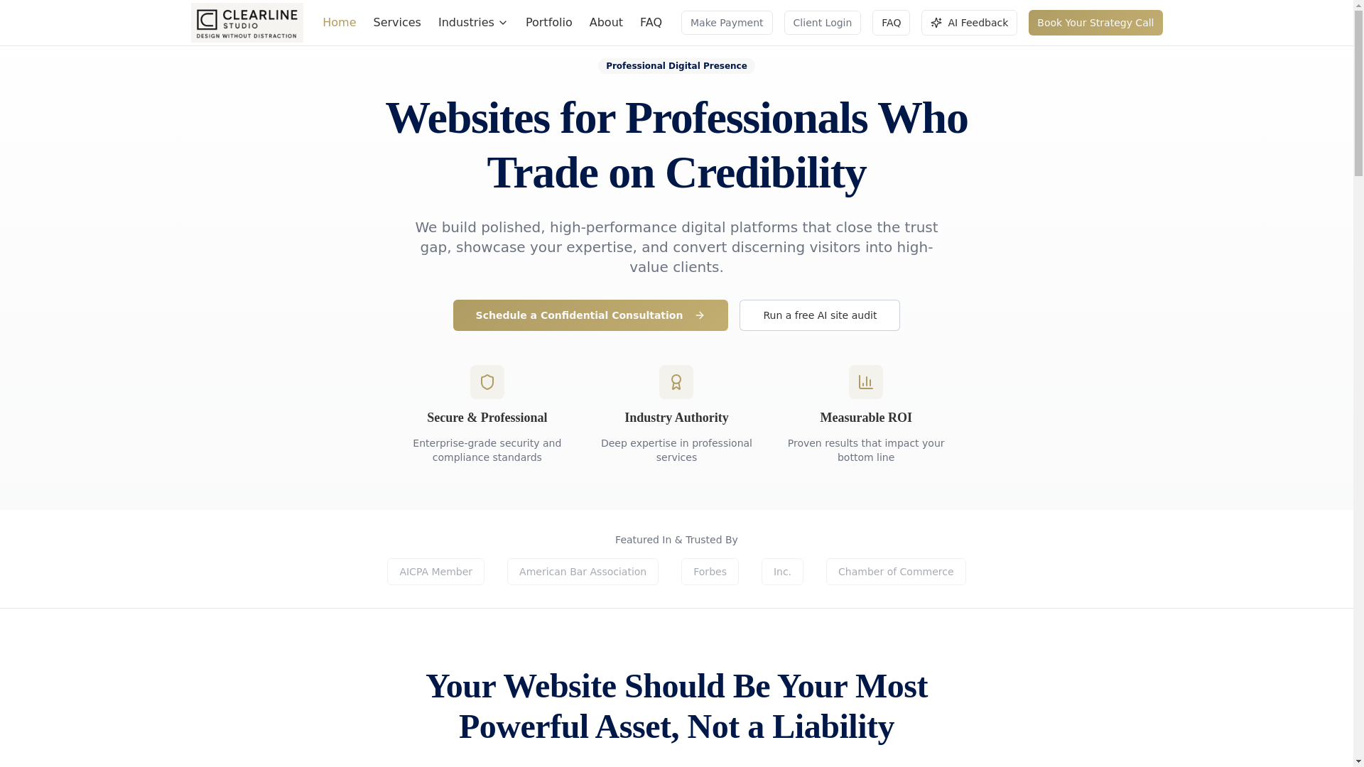 website screenshot of https://clearlinestudio.com/