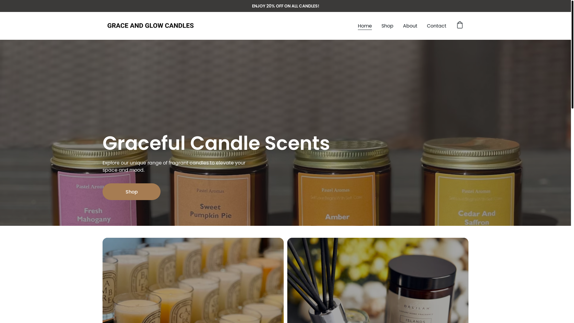 website screenshot of https://grace-andglowcandles.com/