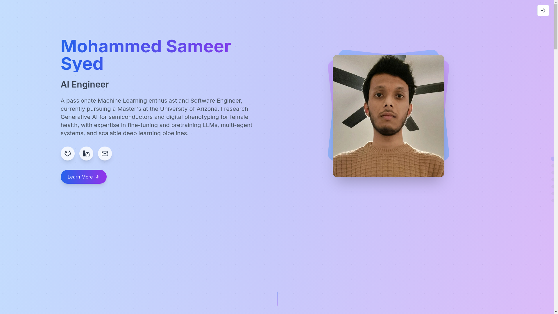 website screenshot of https://mohammedsameersyed.me/